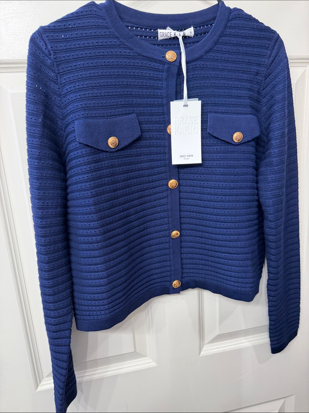 Grace Karin Royal Blue Button-Front Knit Cardigan